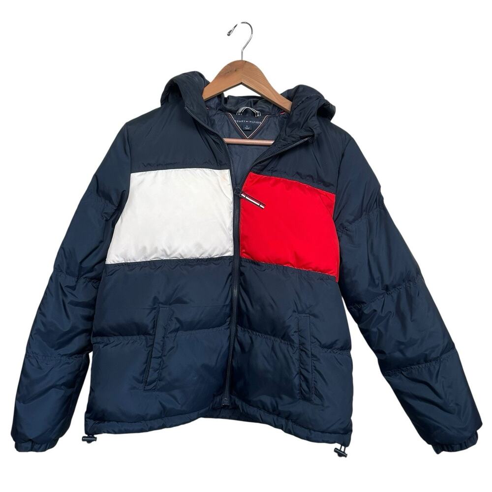 Tommy Hilfiger Women’s Navy Flag Logo Down Feather Quilted Puffer Jacket Size M